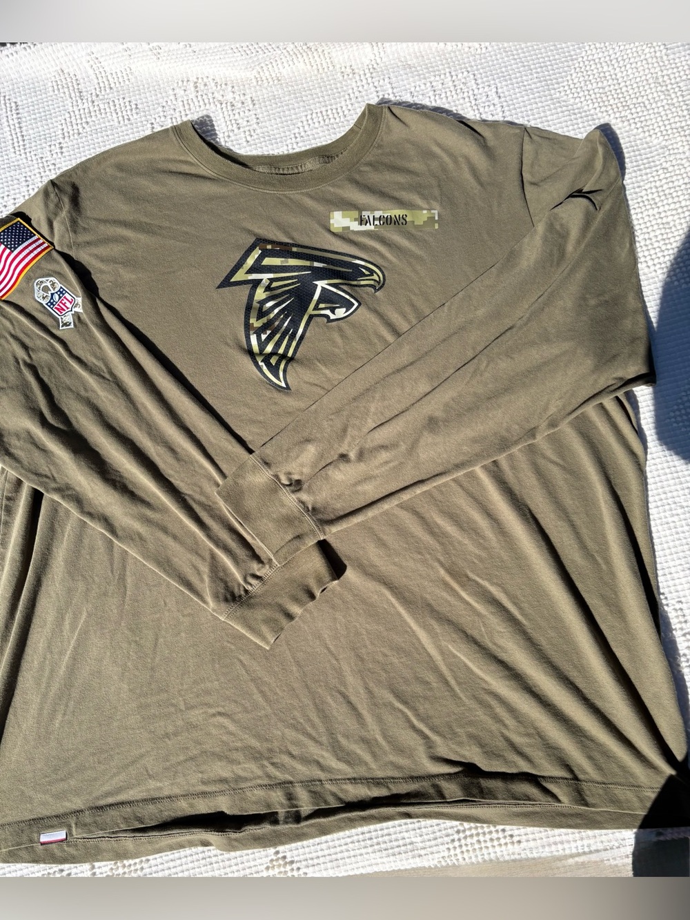 Men’s NFL Nike Atlanta Falcons Salute To Arms Olive Green Long Sleeve Tee-3XL